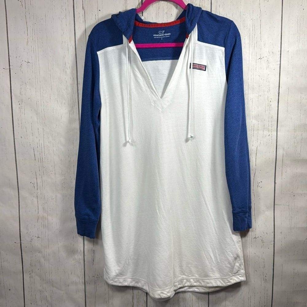 Vineyard Vines White Blue Hooded Cover Up Tunic Beach Coastal Preppy Size S